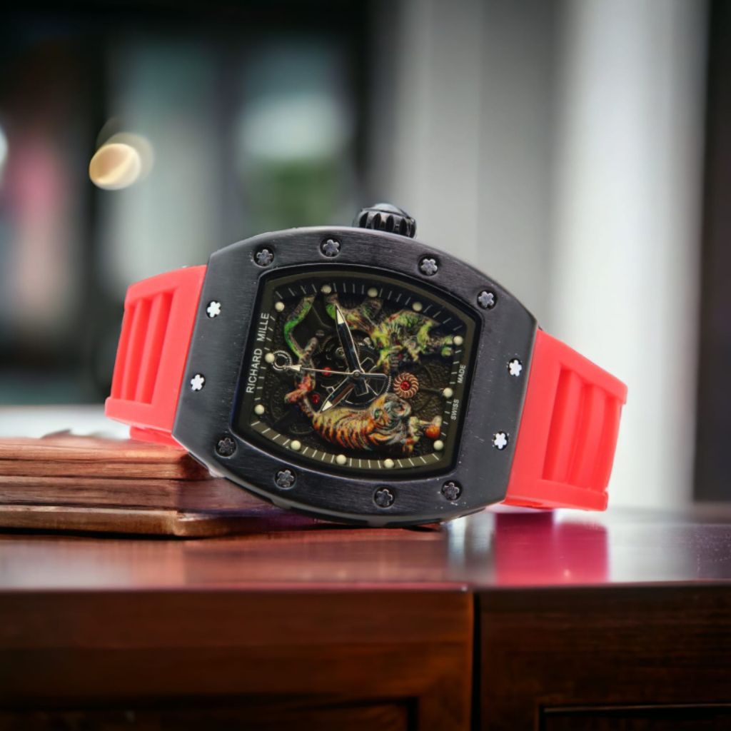 Jam Tangan Pria Sporty Skeleton Hijau – Desain Mewah Gaya Richard Mille