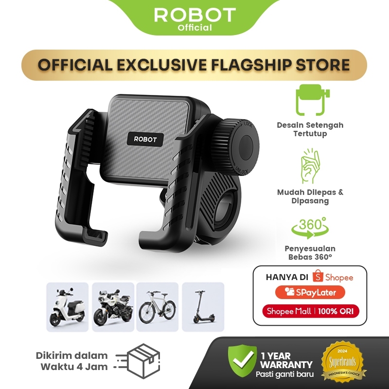 ROBOT Phone Holder Motor Setengah Tertutup 360° Anti Getar & Anti Slip Cocok untuk Berbagai Kendaraa