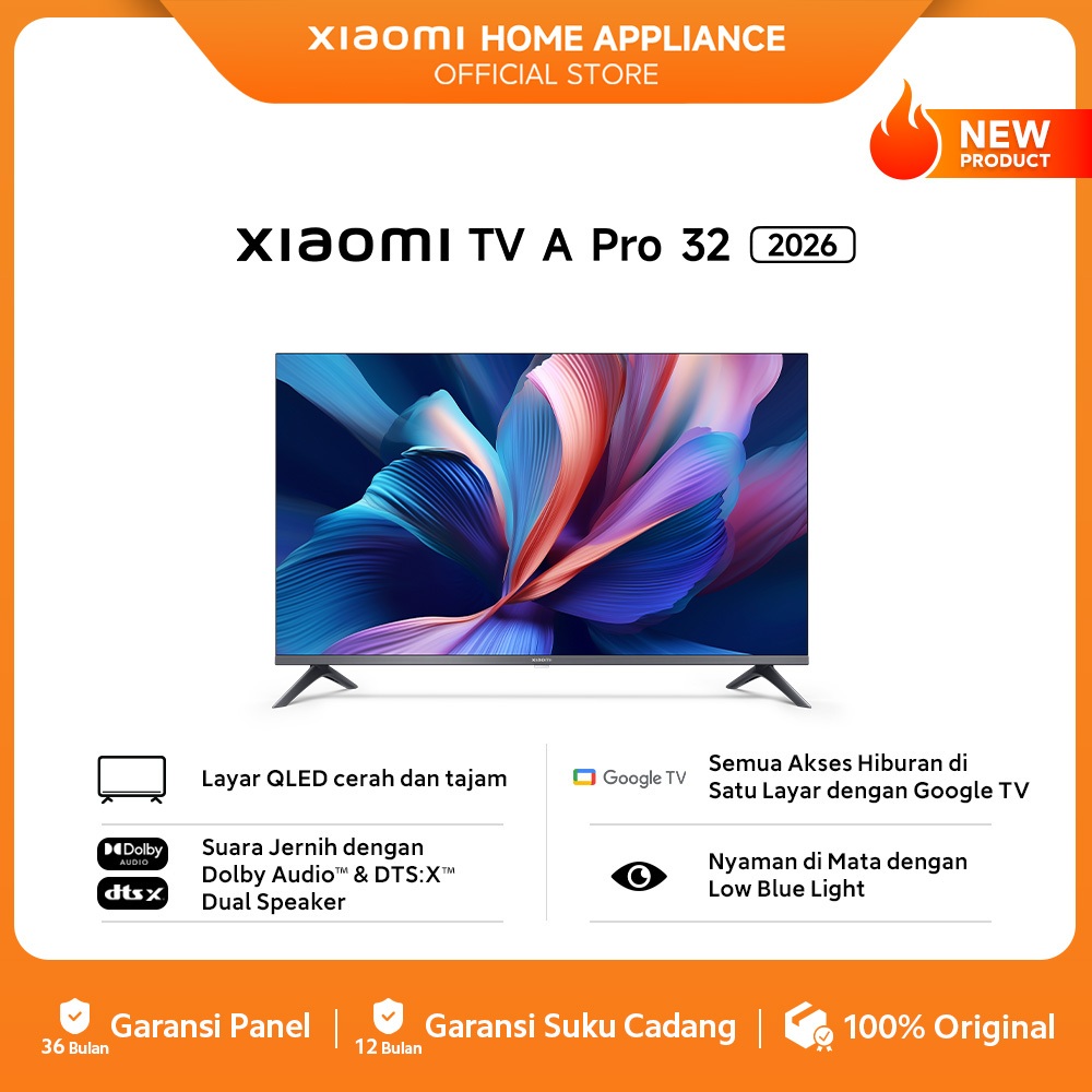 Xiaomi TV A Pro 32 2026 | Layar QLED cerah dan tajam |  Suara Jernih dengan Dolby Audio & DTS:X Dual
