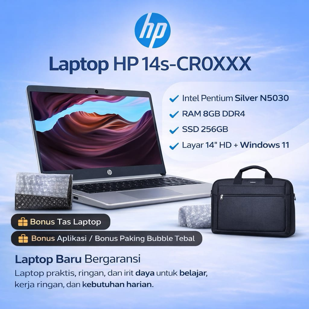 Laptop Hp 14s Intel Pentium silver N5030 Ram 8Gb 256Gb 14” HD Windows 11