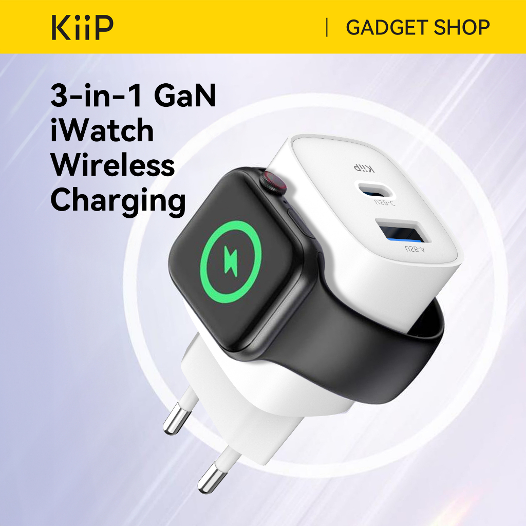 KiiP WH32 Adapter Charger 3in1 Fast Charging GaN6 22W USB-A/USB-C/iWatch Wireless Charging
