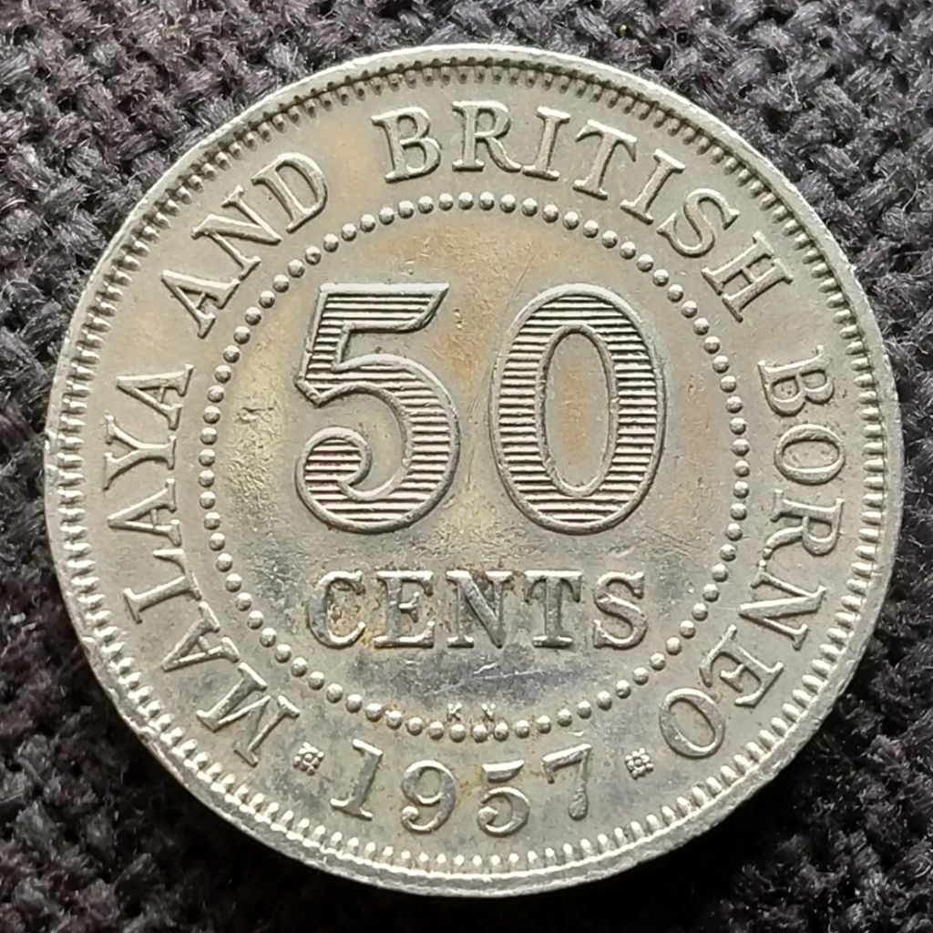 Koin Kuno Malaya and British Borneo 50 Cents 1957 langka