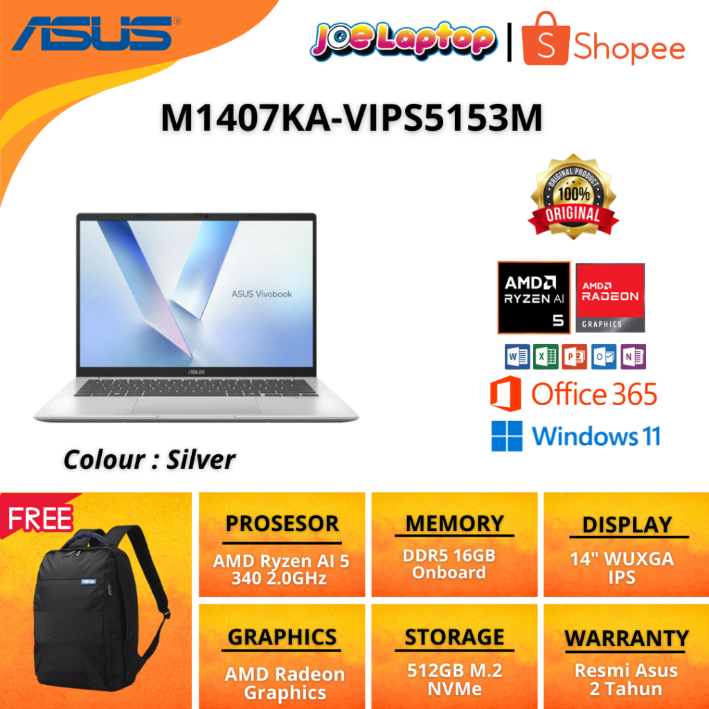 Asus VIVOBOOK M1407KA-VIPS5153M Cool Silver Ryzen AI 5 340 Win11 OHS