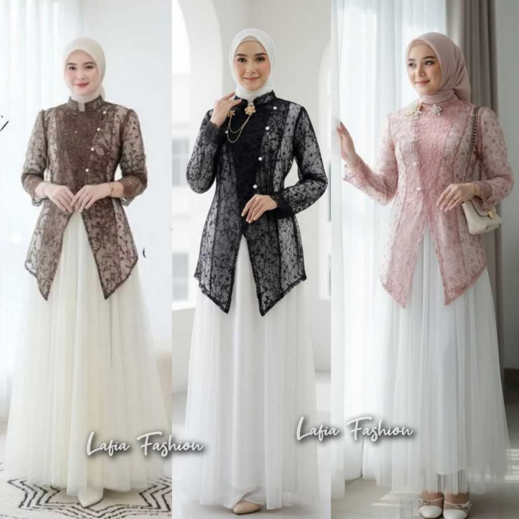 Baju Atasan Azrina Outer Iner & Rok Tutu - Dress Kondangan - Gamis Brokat - Baju Lebaran 2026