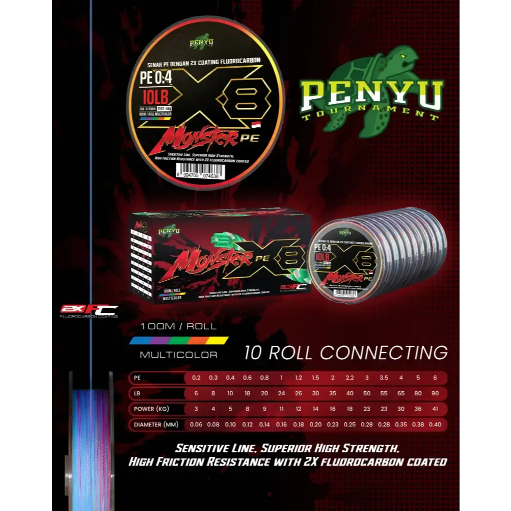 Benang Pe Penyu x8 Multi colour 100M Connected