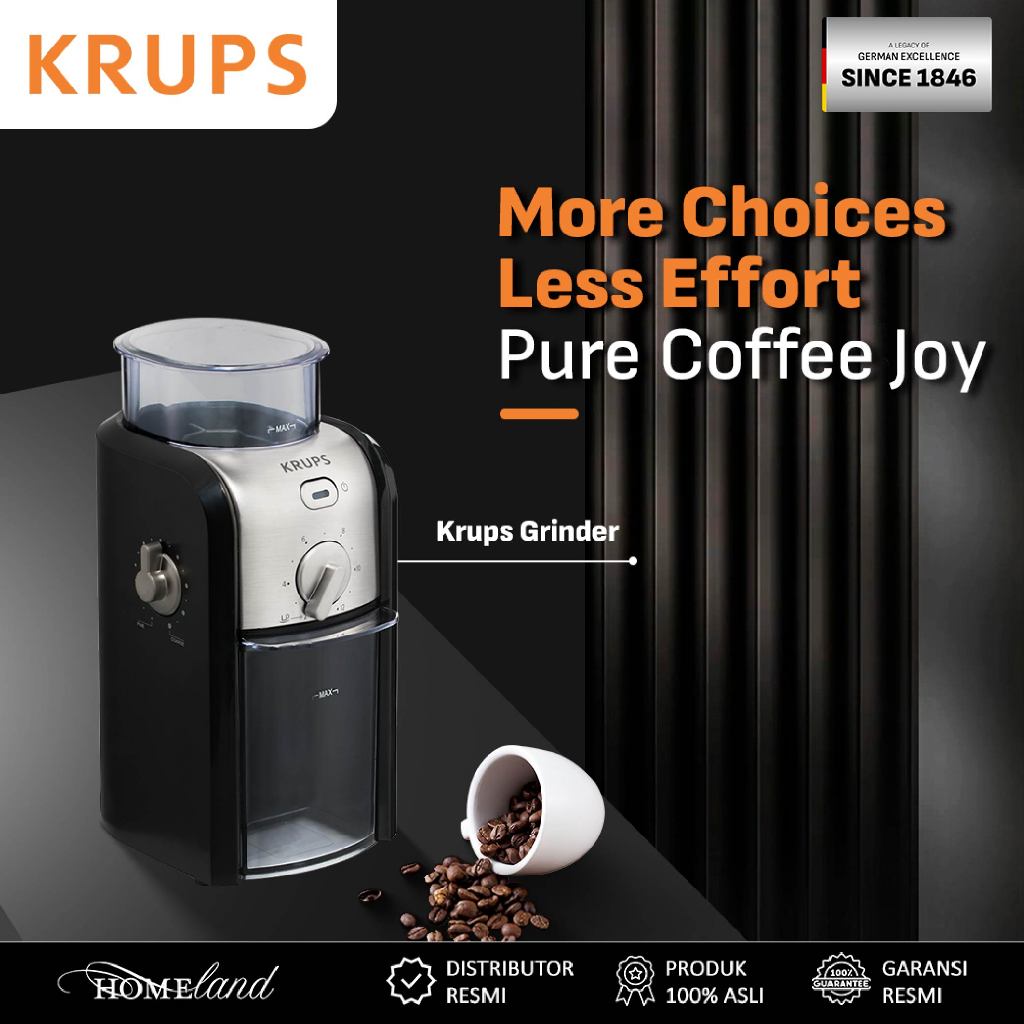 KRUPS Coffee Machine Otomatis GVX2 Penggiling Kopi Burr Stainless Steel, 17 Tingkat Gilingan, Untuk 