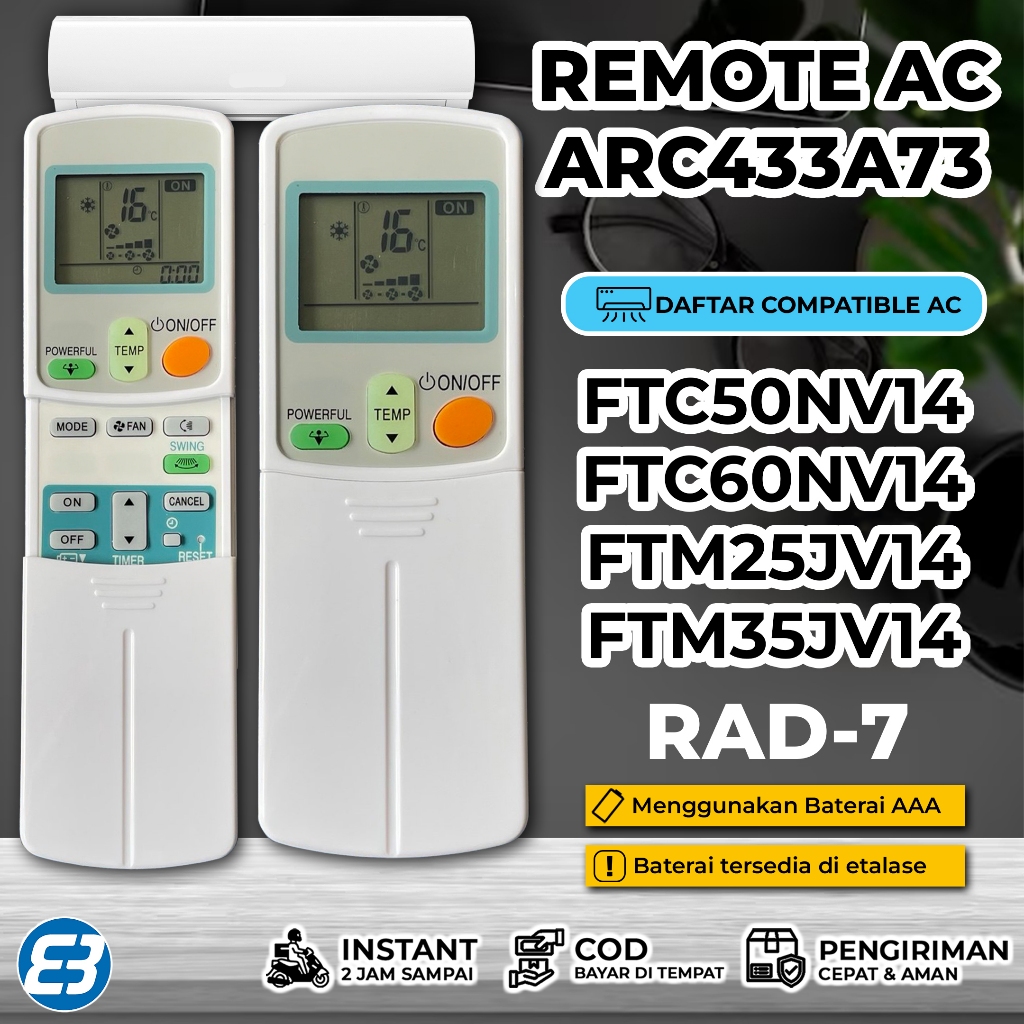 Remote Remot AC Daikin ARC433A73 ARC433A106 FTC50NV14 FTC60NV14 FTM25JV14 FTM35JV14 FTE50KV14