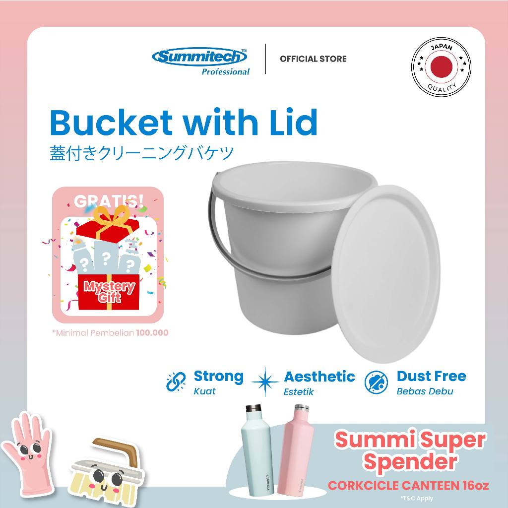 Summitech Ember Putih Tutup Plastik Wadah Penyimpanan Air Tebal Kuat Anti Pecah Kapasitas 10 Liter/E