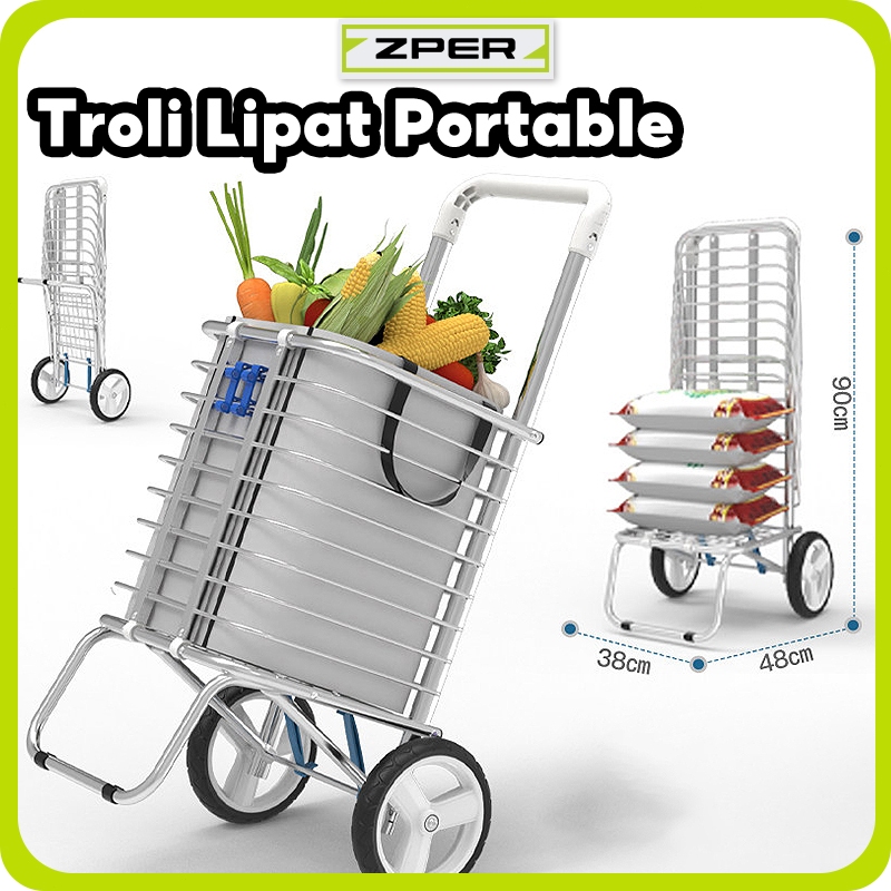 ZPER Troli Barang Lipat Portable Solusi Praktis Rumah Tangga Troli Belanja Serbaguna Roda 4 yang Awe