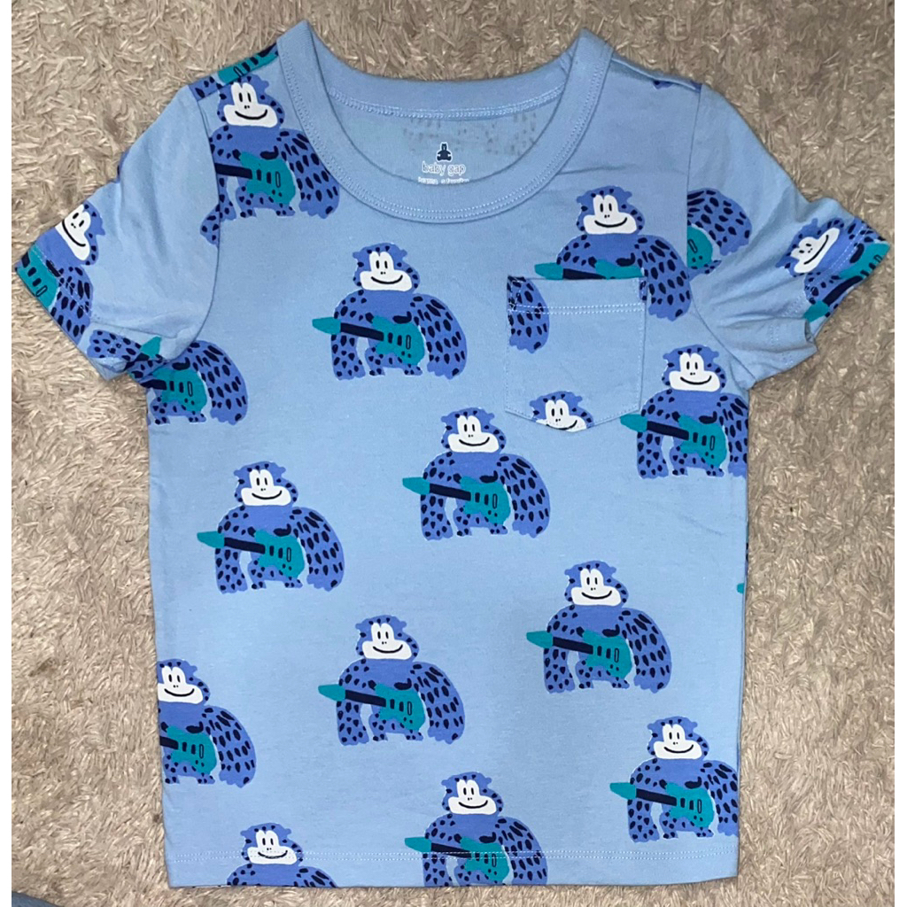 Tshirt Atasan Kaos Baju Anak Laki-laki Perempuan biru Motif monyet