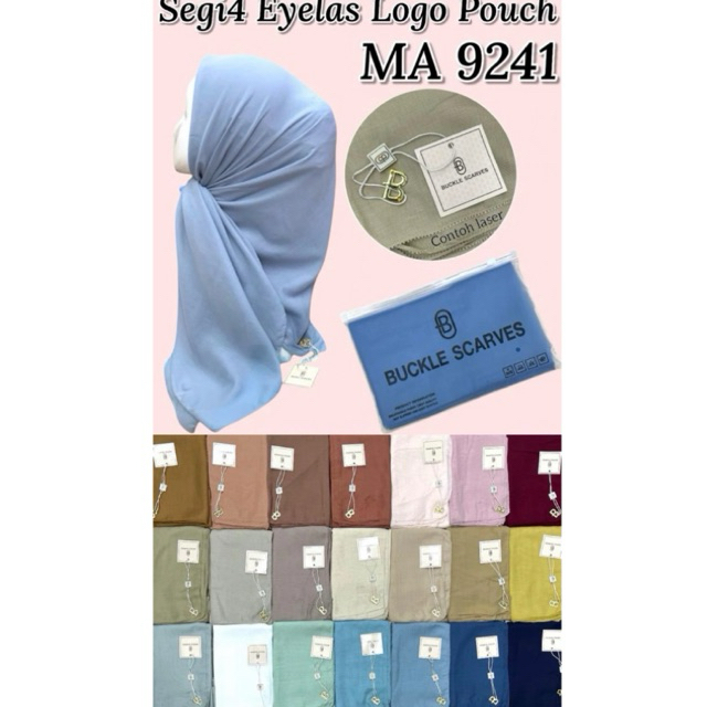 Jilbab segi4 eyelas logo B (Buckle scarves) free pouch
