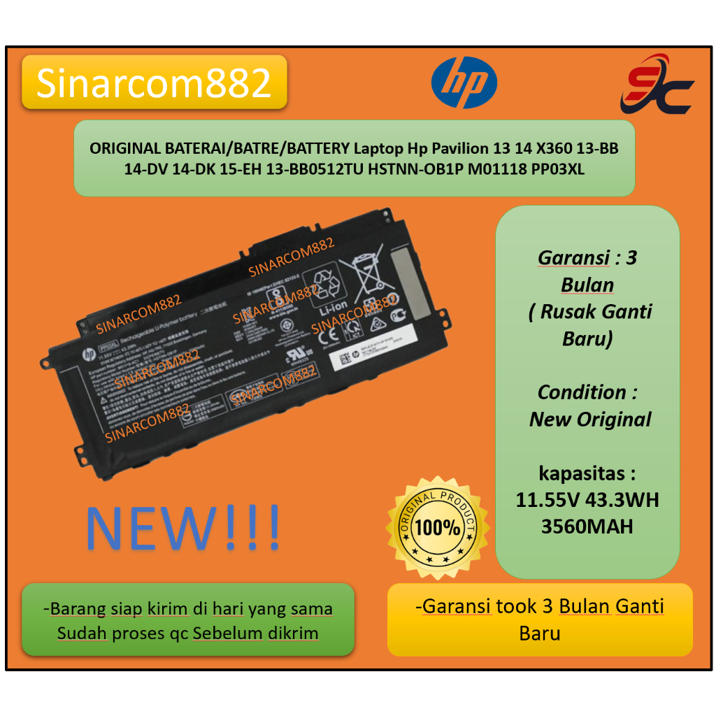 ORIGINAL BATERAI/BATRE/BATTERY Laptop Hp Pavilion 13 14 X360 13-BB 14-DV 14-DK 15-EH 13-BB0512TU HST