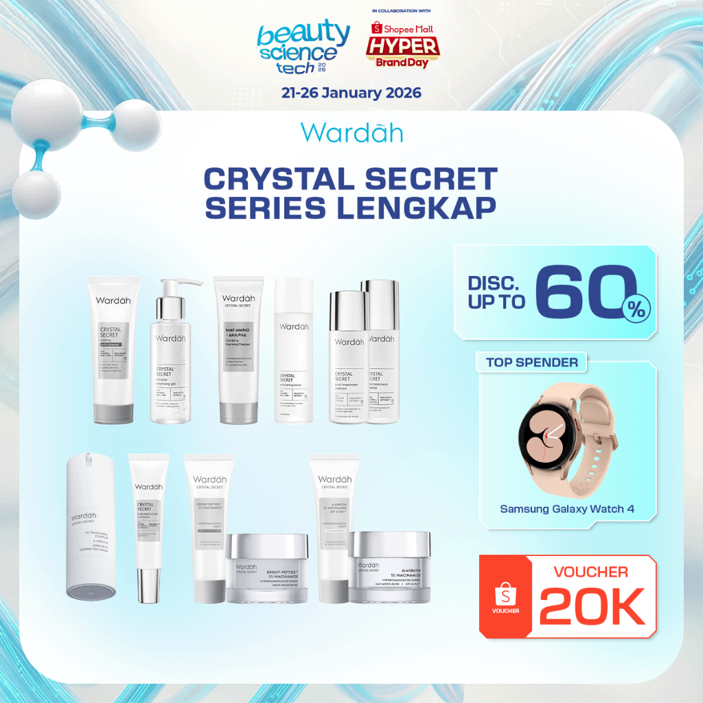 WARDAH Crystal Secret Series Lengkap - Milk Cleanser, Micellar Cleansing Gel, Foaming Cleanser, Exfo