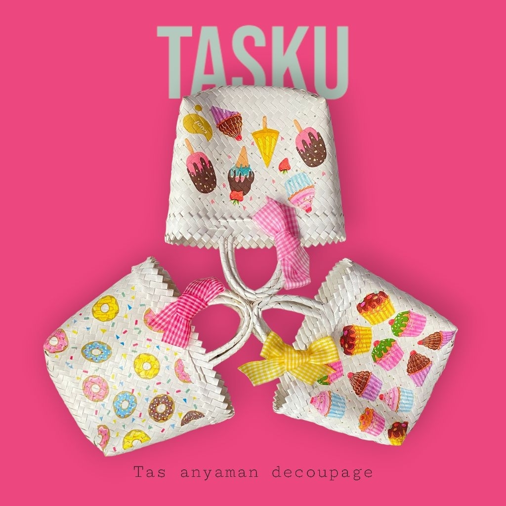Tas ulang tahun anak unik anyaman plastik decoupage birthday goodiebags