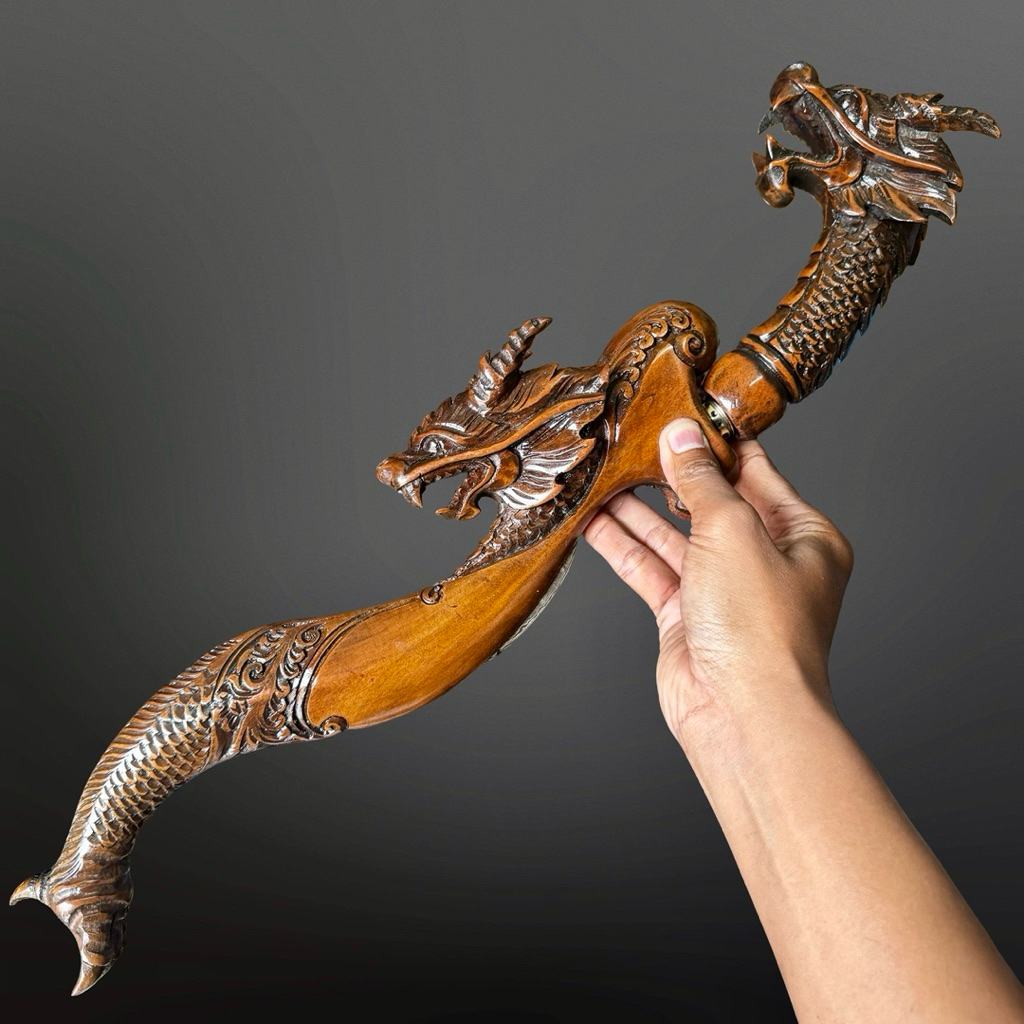 Kujang Pamor Asli Damascus Motif Naga full ukiran untuk hiasan dekorasi