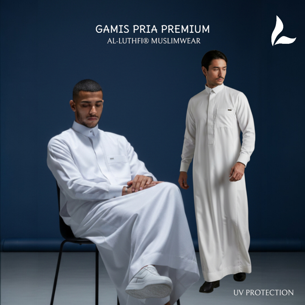 AL-LUTHFI | GAMIS PRIA PREMIUM ANTI UV - Jubah Pria Slimfit Kerah Kemeja Tangan Manset