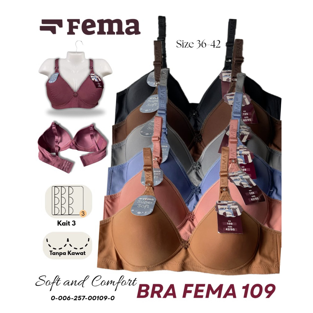 Bra FEMA 109 bh wanita pakai busa cup B size 36-42