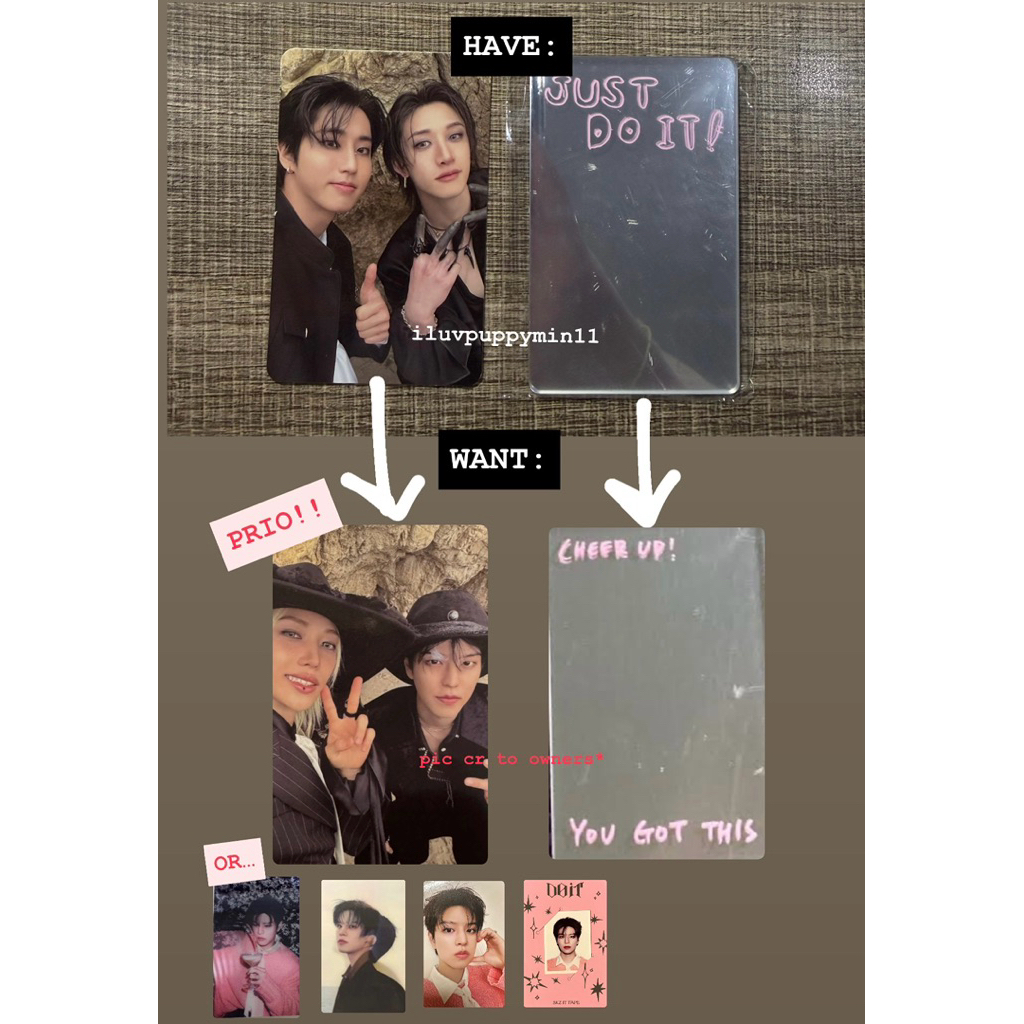 wts / wtt want to trade sell skz straykids do it photocard pc mirror postcard set chansung unit bang