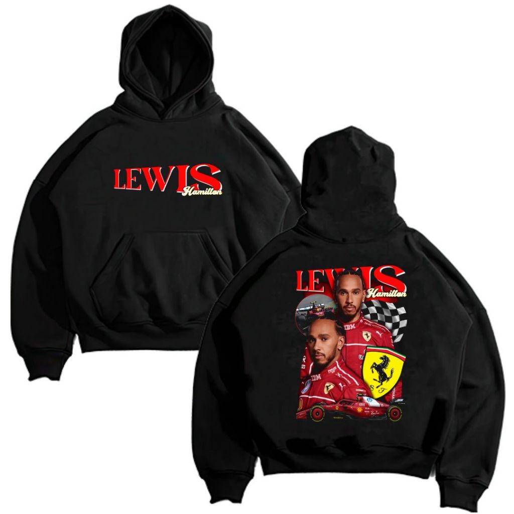 Psycho Crucify "Lewis Hamilton" Hoodie Boxy Black Oversize | Hitam | Jaket | Hoodie Band
