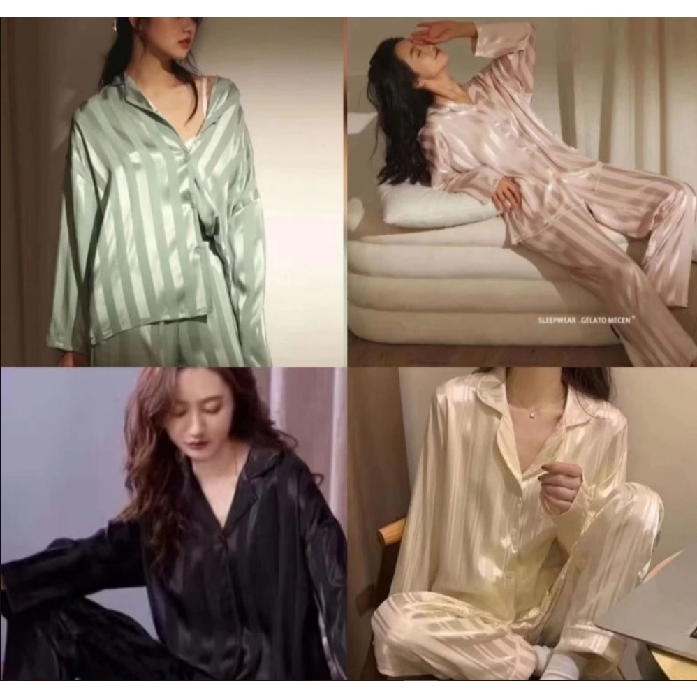 BAJU TIDUR EXCLUSIVE PIYAMA WANITA SATIN SUTRA ORGANIC TENCEL IMPORT MEWAH PREMIUM