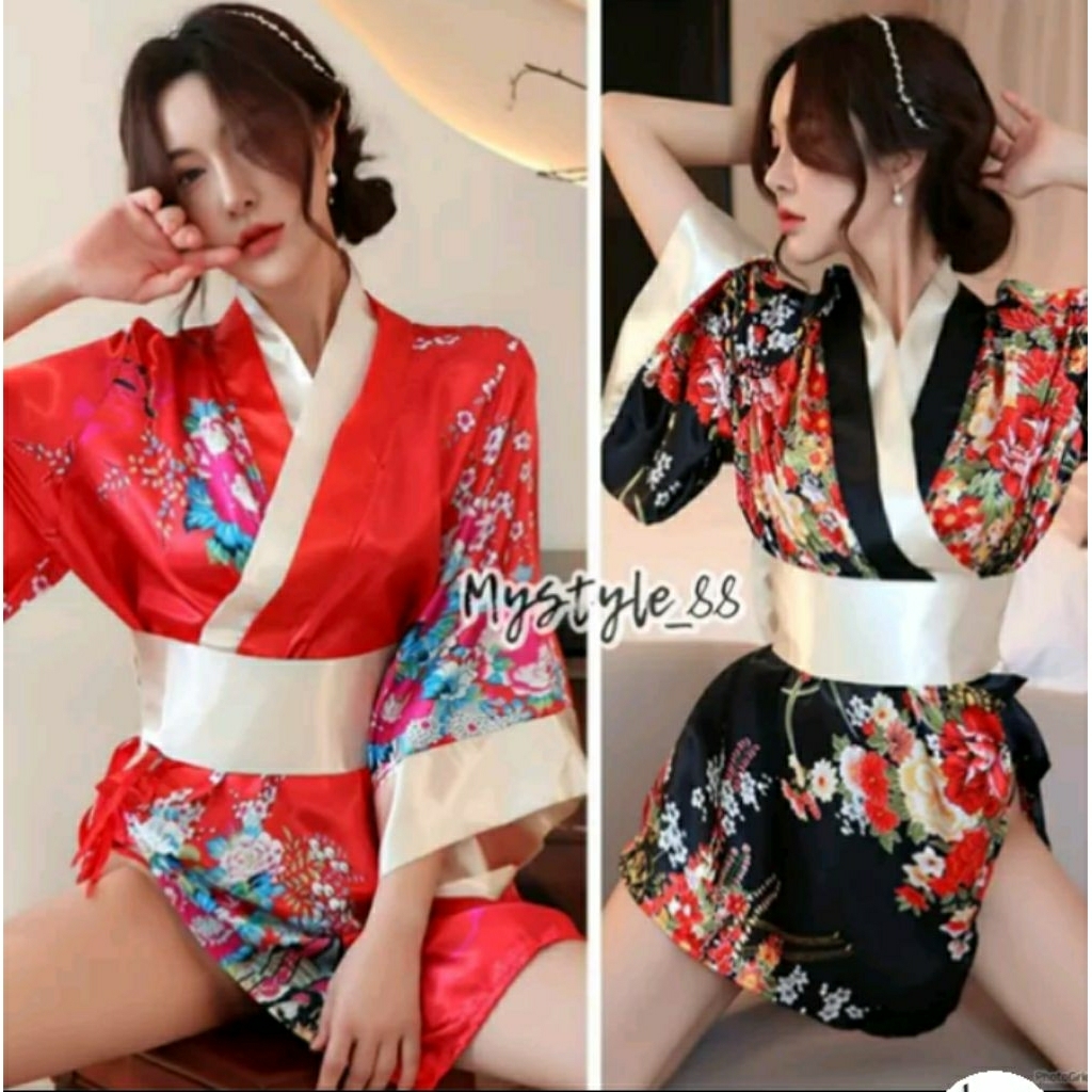 Kimono Lingerie Satin Seksi dengan G String - Model Violet Set