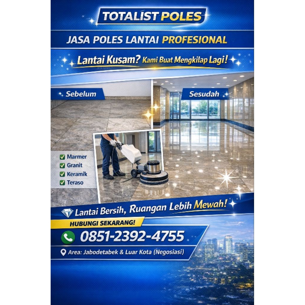 Jasa Poles Lantai Marmer Granit Keramik Teraso Profesional Jabodetabek
