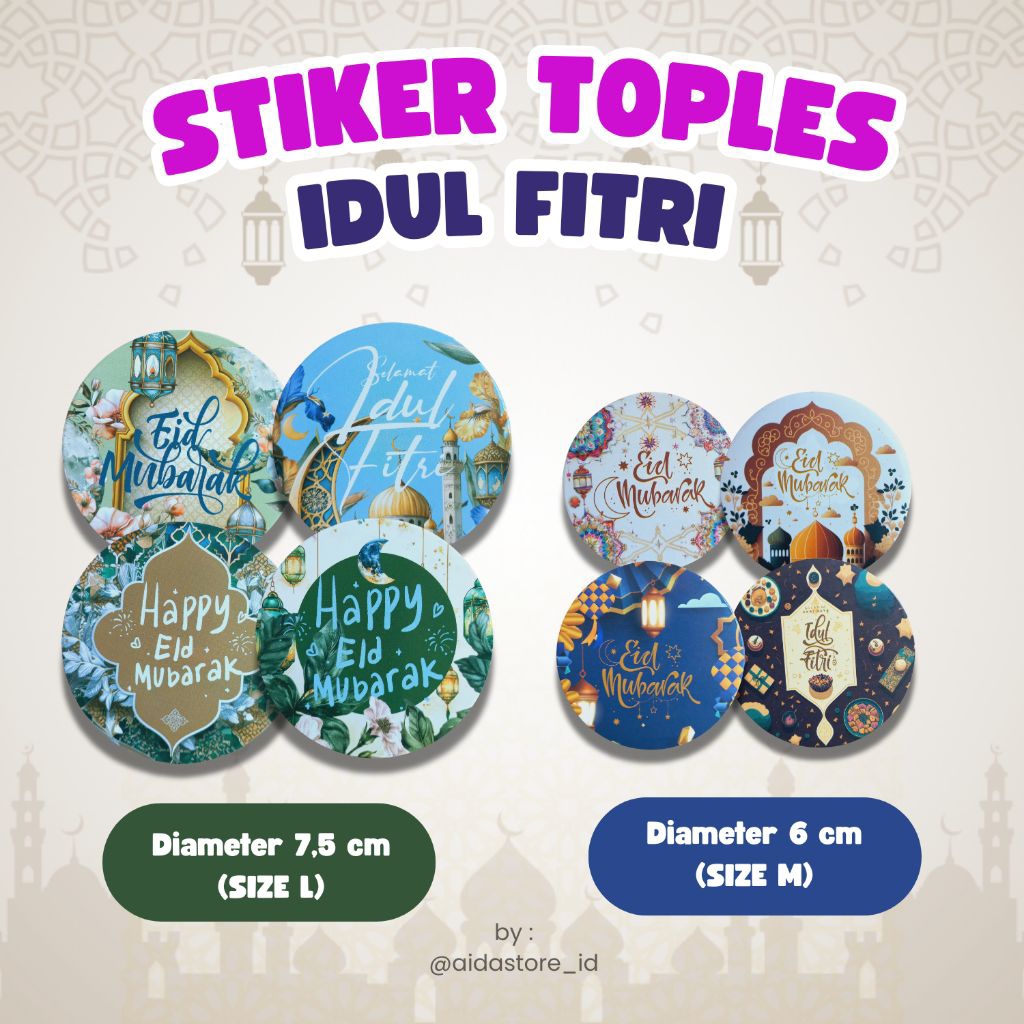 [Isi 10pcs] Stiker Toples Lebaran Idul Fitri Eid Mubarak 2026 | Stiker Cromo Premium Idul Fitri
