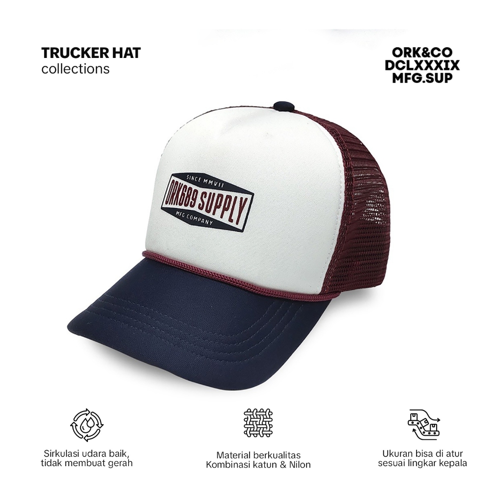 ORK689 Topi Pria Jaring Distro Original Trucker hat Topi Trapos White Maroon