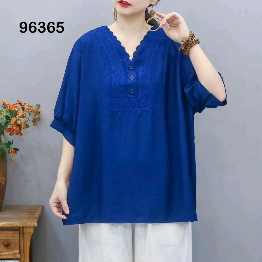 Blouse Wanita Katun Import Bordir Premium Ukuran Jumbo