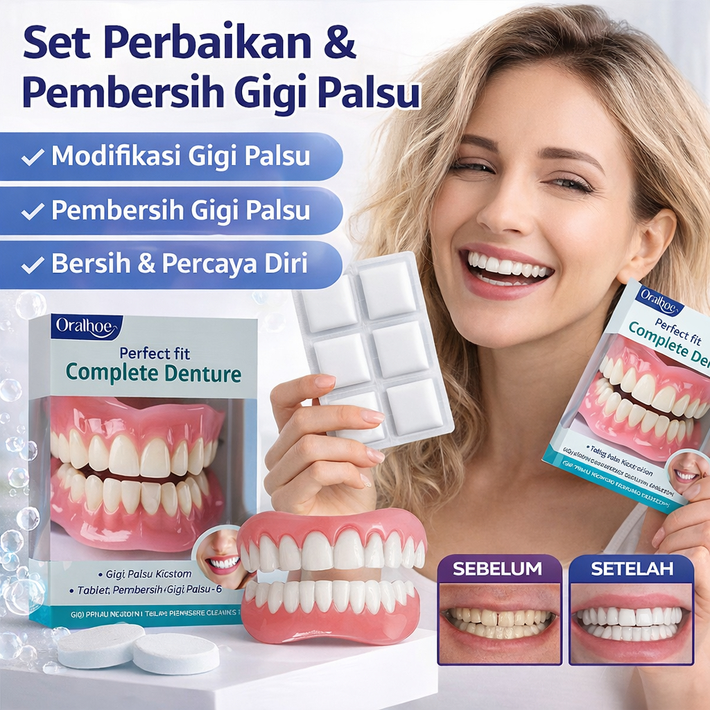 [Beli 1 gratis 1]Set Gigi Palsu Atas & Bawah (Lepas Pasang)/Gigi Palsu 1 Set Veneer Gigi Palsu / Set