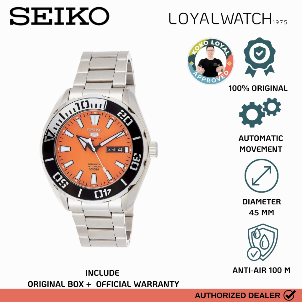 Jam Tangan Seiko 5 Sporty  Orange Automatic Pria SRPC55K1 Stainless Steel Original Garansi Resmi