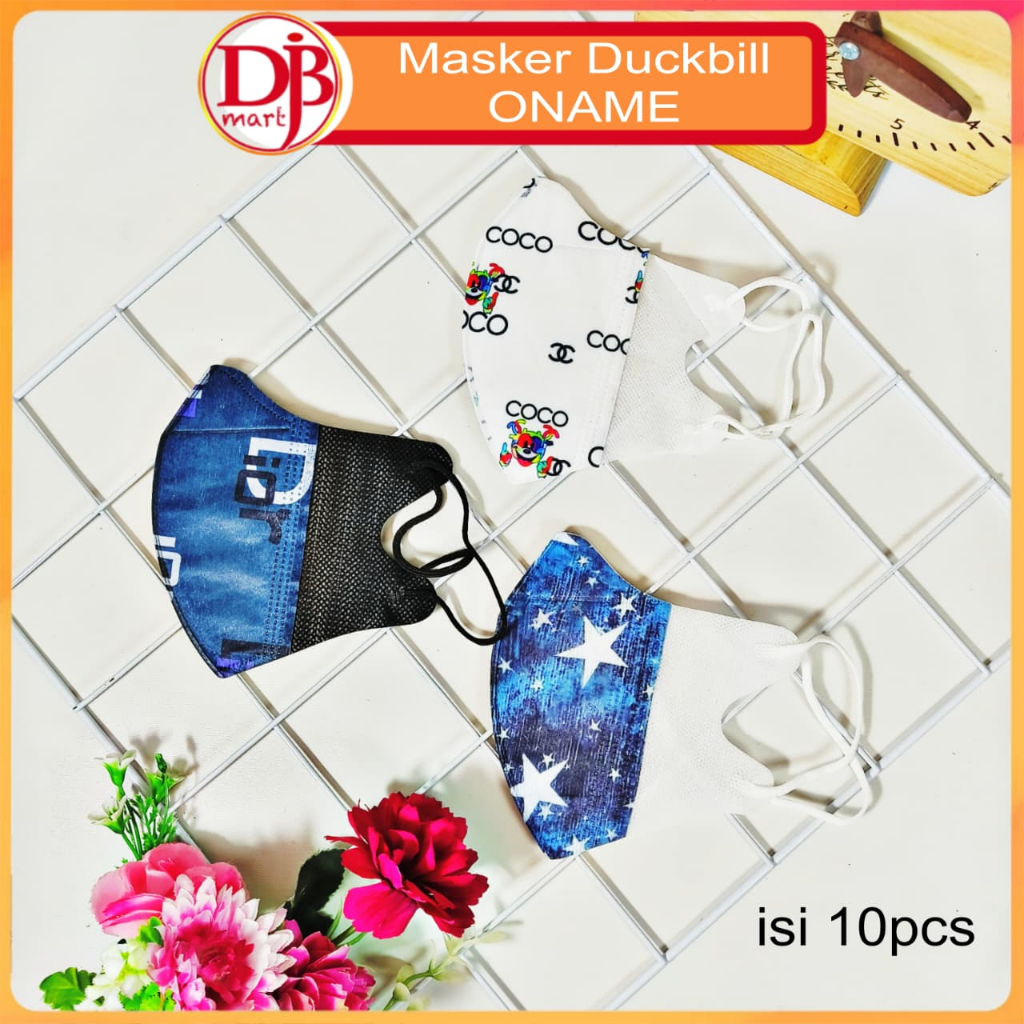 DJB - Masker Duckbill ONAME 3Ply Motif | Duckbill Dewasa 3Ply - Isi 10Pcs