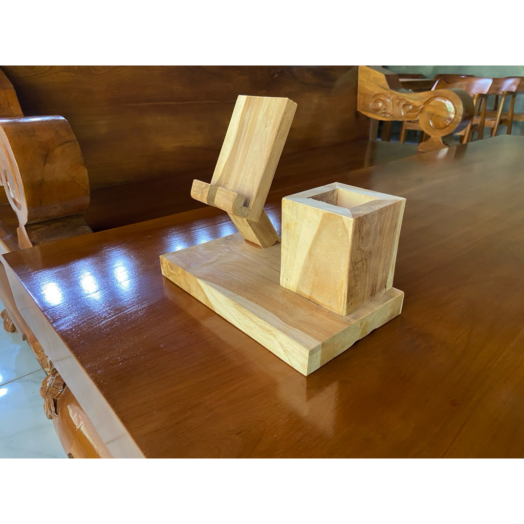 STAND HP/TAB + KOTAK ALAT TULIS DARI KAYU JATI