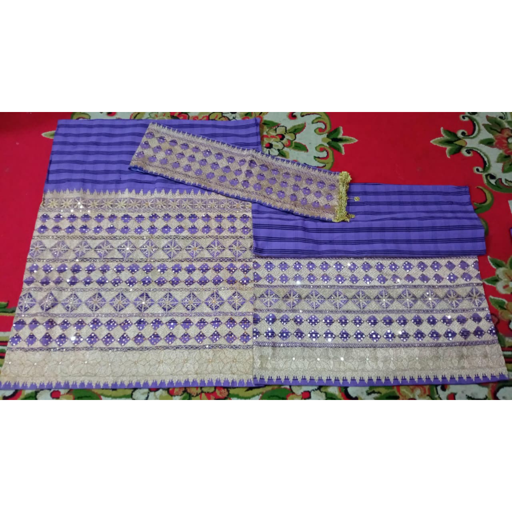 tapis songket lampung sulam tangan asli benang silver mama papa + peci custom motif antik full