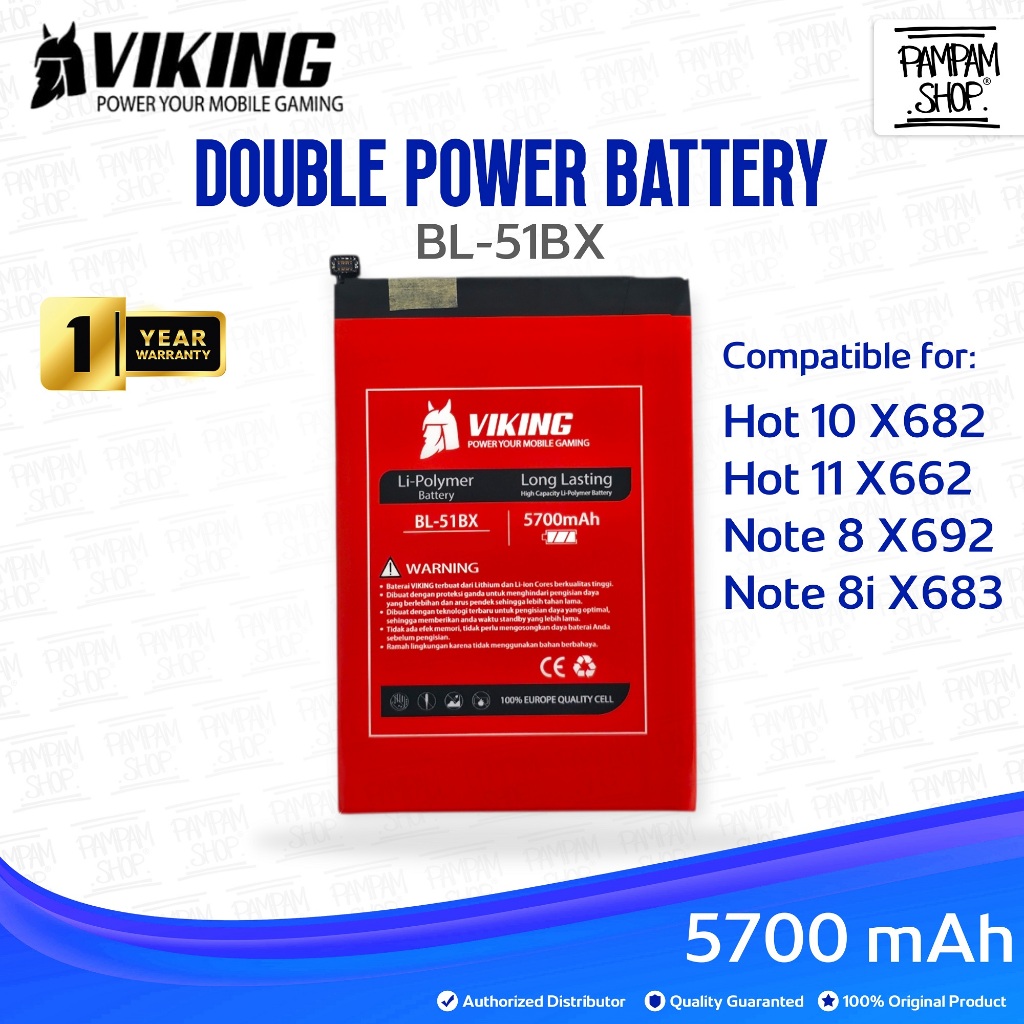 Baterai VIKING Double Power Original BL-51BX Infinix Hot 10 X682 Note 8 8i X692 X683 Hot 11 X662 BL5