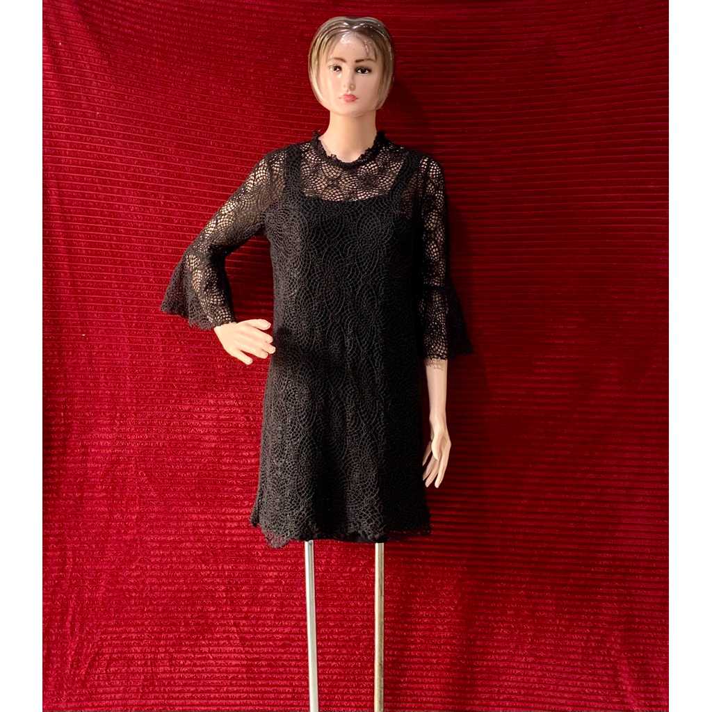 MINI DRESS HITAM PENDEK WANITA BRUKAT BROKAT CANTIK