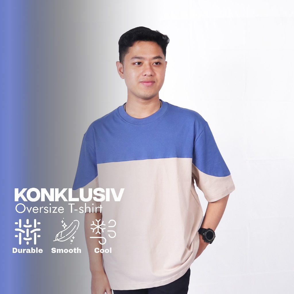 Konklusiv Kaos Oversize Pria Cotton Combed Biru Krem