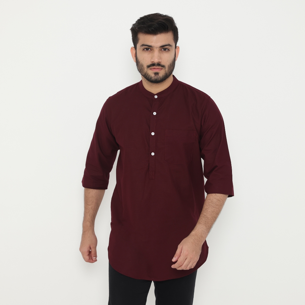 Dancus Kemeja Koko Pakistan Pria / Koko Kurta Pria Warna Maroon OLRM353
