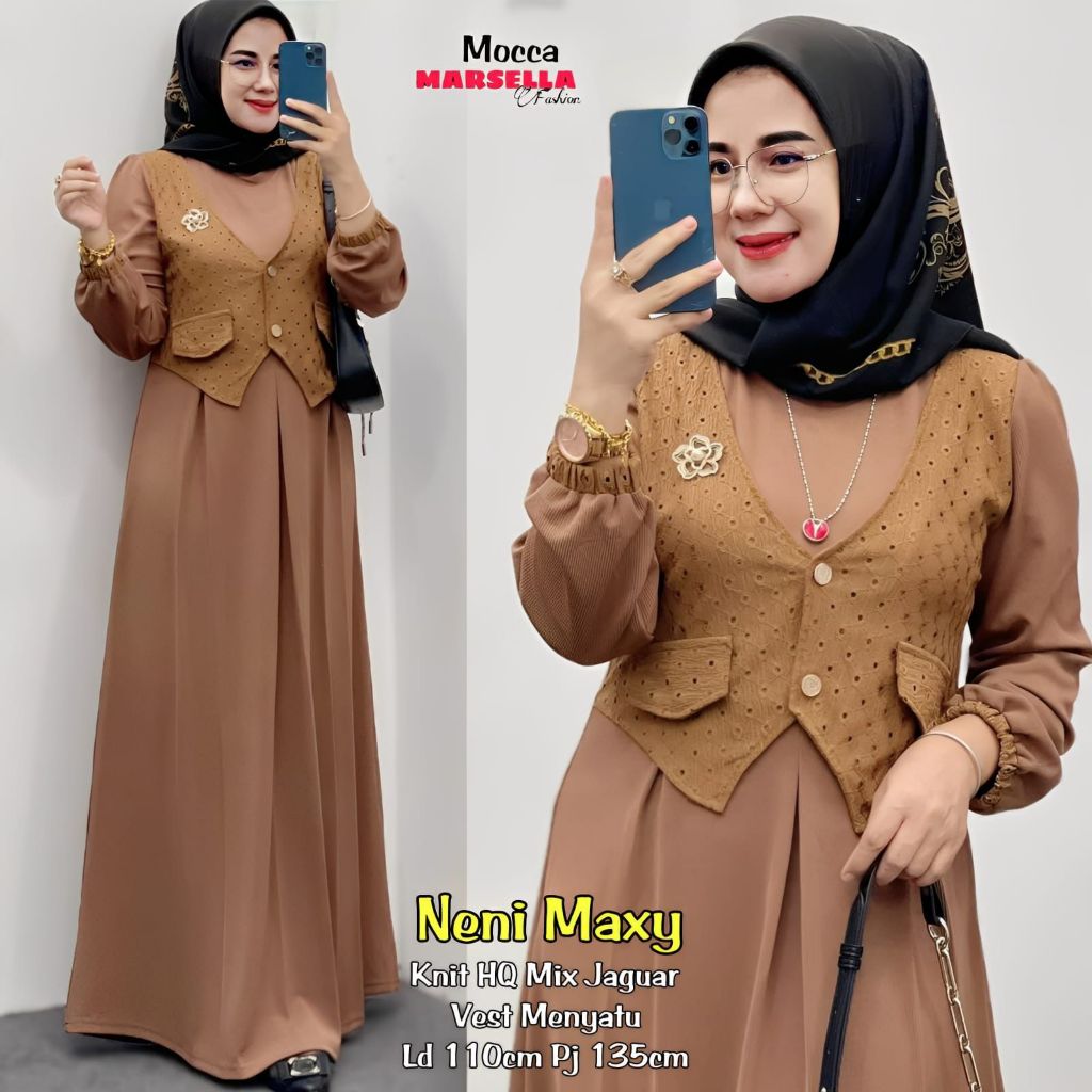 NENI MAXY MARSELLA / DRESS MAXI WANITA BAHAN KNIT MIX JAGUAR PREMIUM HQ