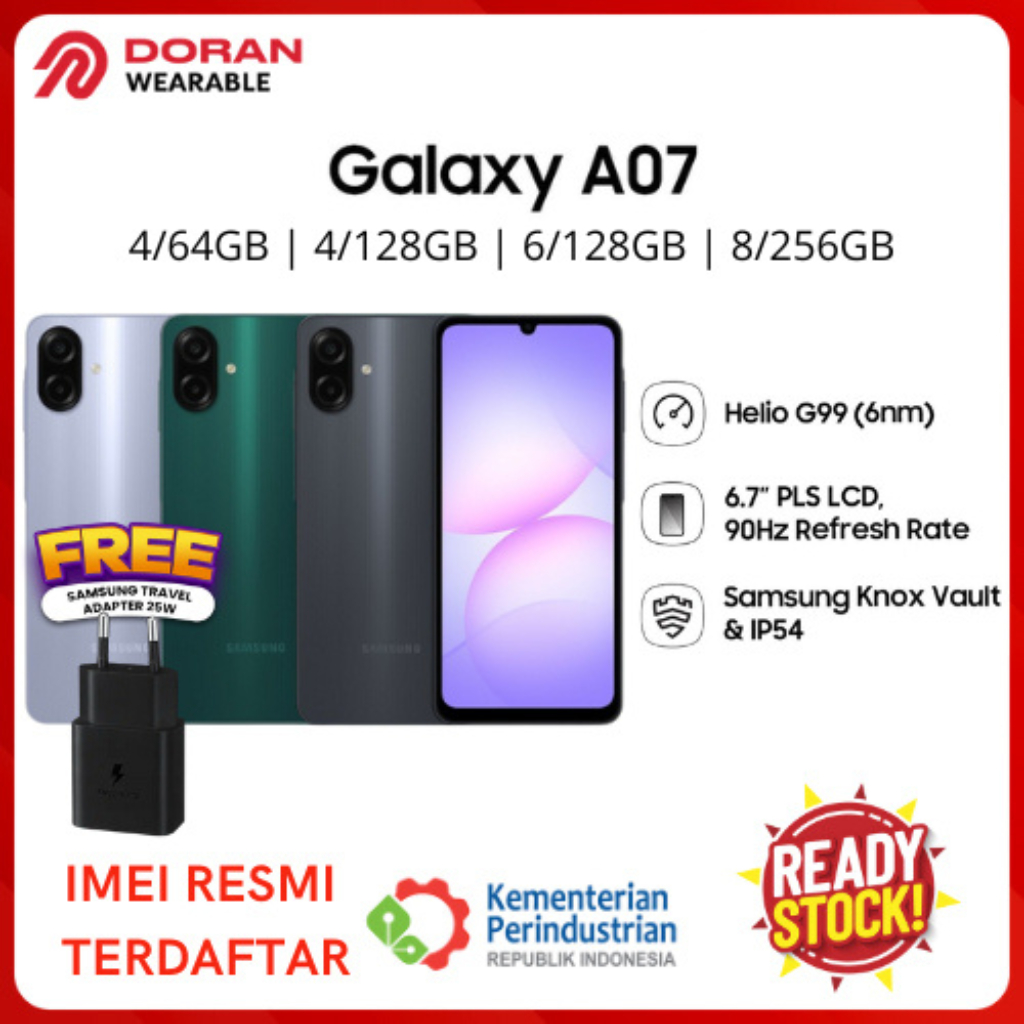 Samsung Galaxy A07 4G Helio G99 4/64GB | 4/128GB | 6/128GB | 8/256GB - Garansi Resmi SEIN 1 Tahun