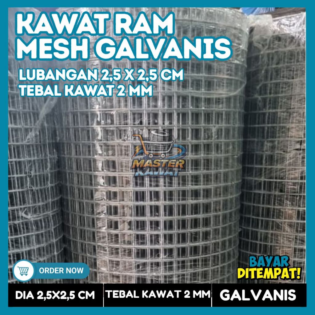 Kawat Ram Mesh Galvanis Panjang 5 meter dan 10 meter Tebal Kawat 2mm Lubangan 2,5x2,5 cm | Best Qual
