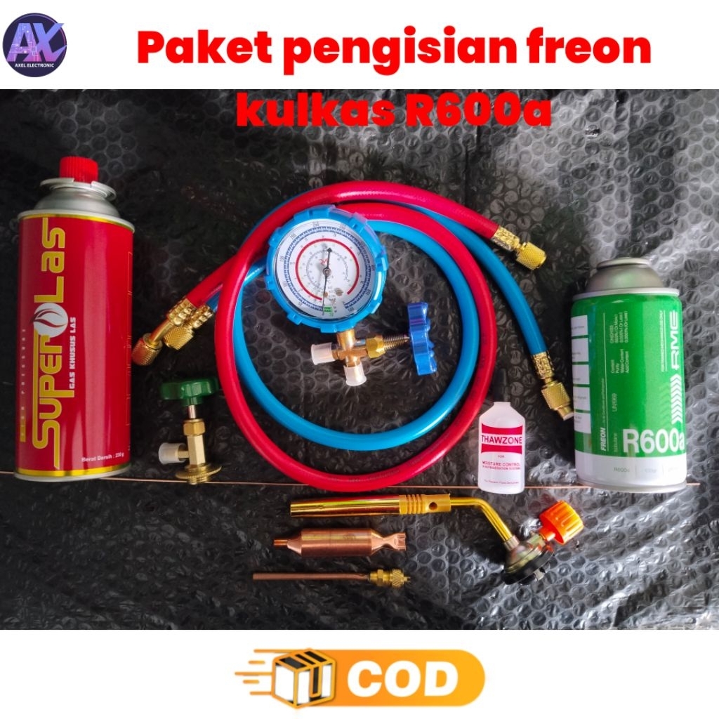 paket lengkap pengisian freon kulkas R600a
