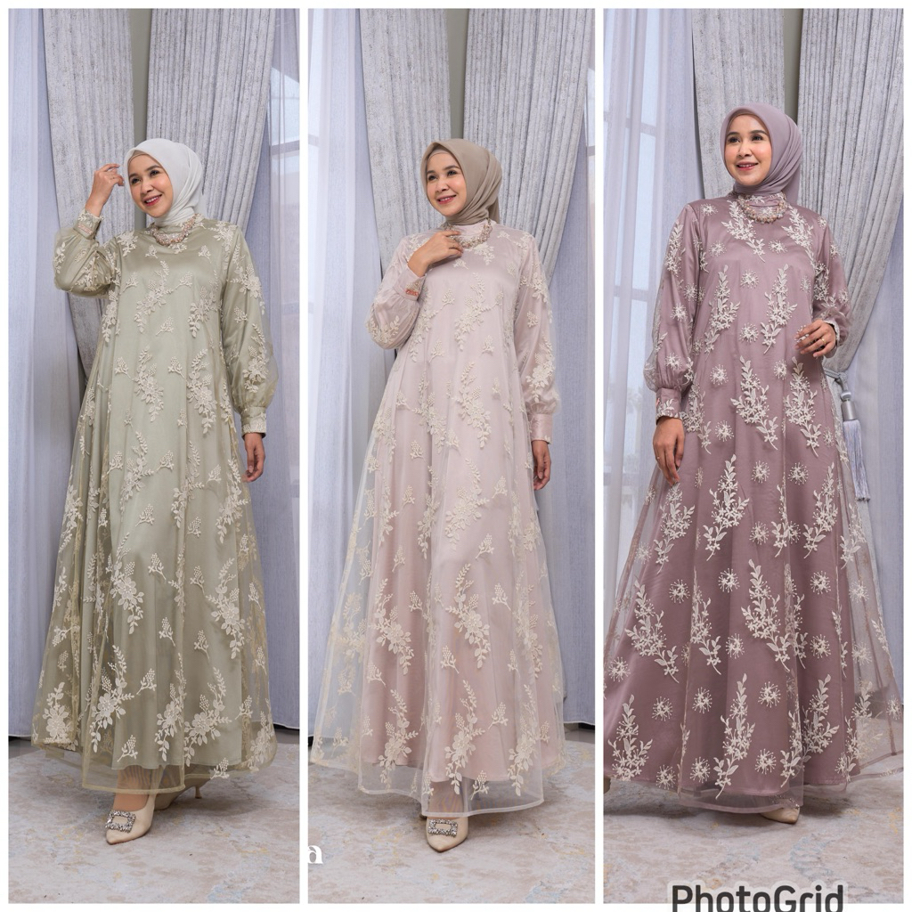 SENARA dress MAREVI premium kekinian,gamis terbaru cantik,gamis full brukat