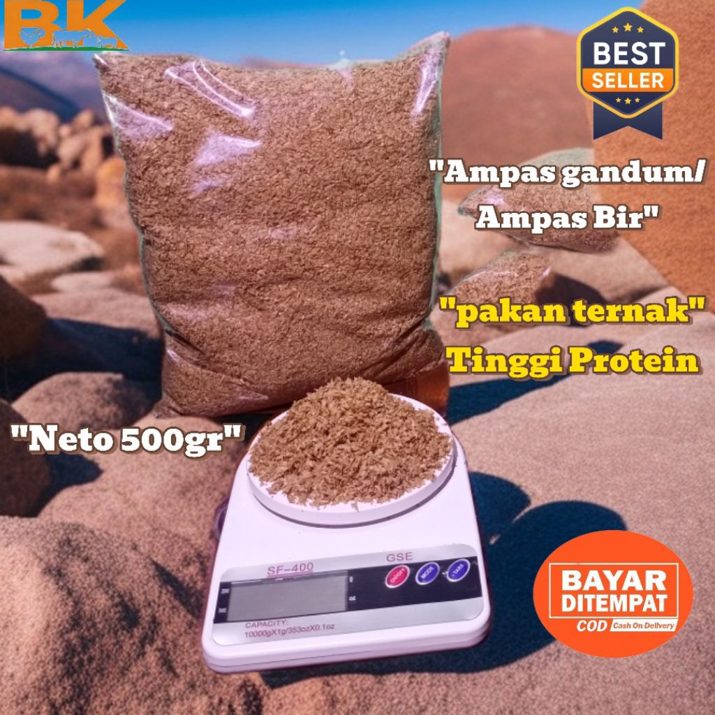 AMPAS GANDUM/AMPAS BIR 500GRM, Mamel/mawur pakan ternak tinggi protein harga terjangkau
