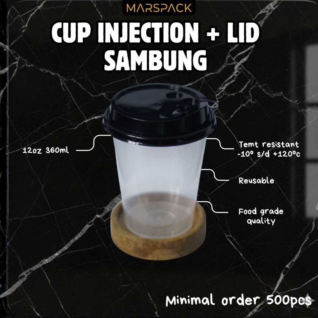Cup Injection PP 12oz 360ml & Tutup - Cup Plastik Datar - Minimal Order 500pcs