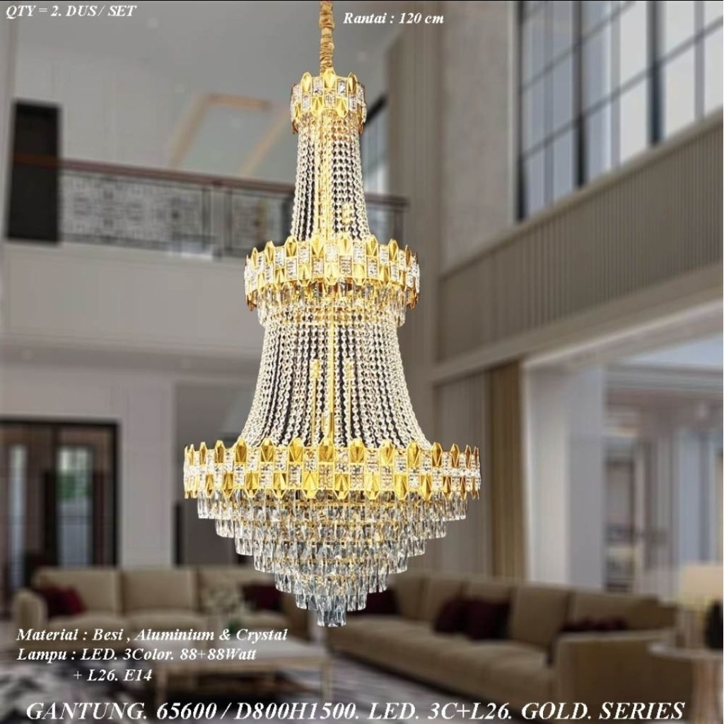 Lampu gantung kristal Void ukuran 80 cm x 150 cm