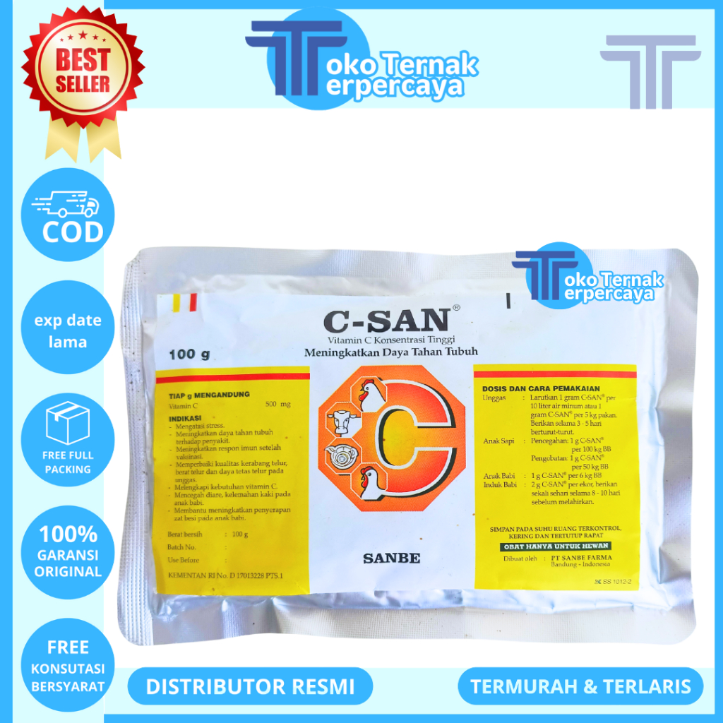 C-SAN 100 GRAM SANBE - CSAN Vitamin C Dosis Tinggi Ayam Sapi Babi - Meningkatkan Daya Tahan Tubuh