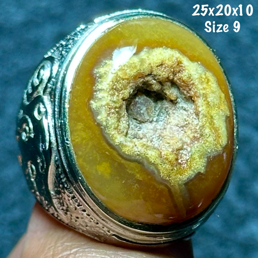Cincin Batu Akik Natural Baturaja Madu Combong Alami Jumbo Kristal (asli alam)