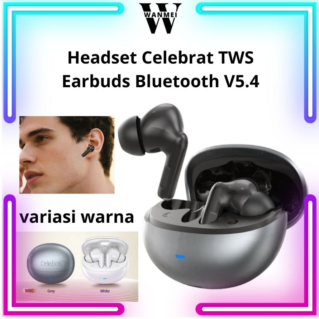 TWS Celebrat W80Earbuds Wireless Bluetooth 5.4 Stereo Sound Rich Memiliki suara Hi-Res