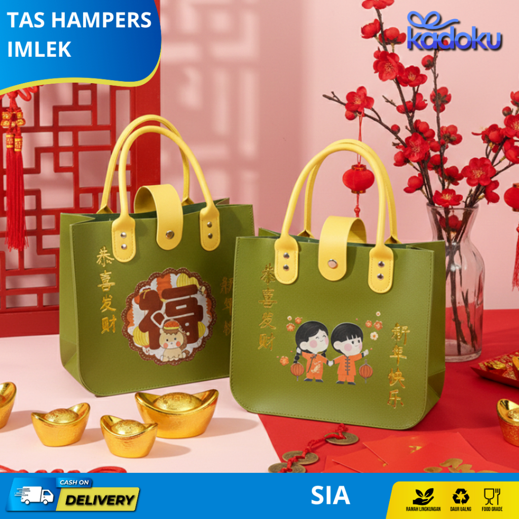 Tas Hampers Imlek CNY / Hampers Bag Imlek/ Tote bag Souvenir Imlek Bahan Leather Banyak Motif Teba'